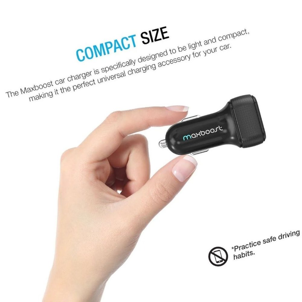 🔋Maxboost🔋 Car Charger Adapter, 4.8A/24W 2 USB Smart Port Car Charger [Black] - Picture 4 of 16